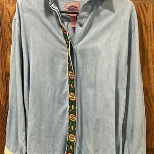 Cambridge Dry Goods Country Store Denim Embellished Blouse button‎ down